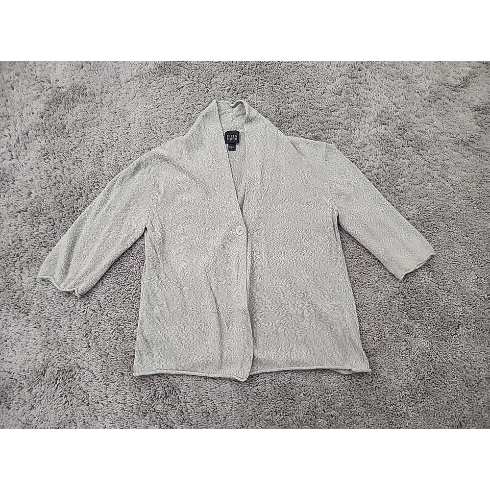 Eileen Fisher Cardigan Womens S Gray Marled 3/4 Sleeve One Button Front
